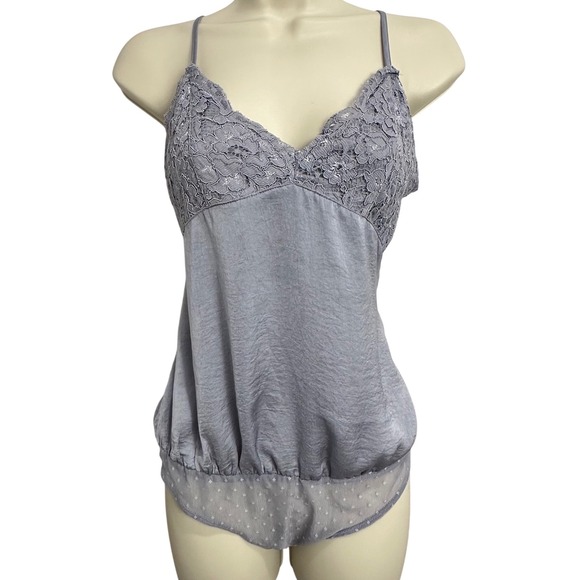 Wishlist Apparel Tops - Wishlist Apparel Sweet Jane Bodysuit Small Silver Gray Lace‎ Metallic Romantic